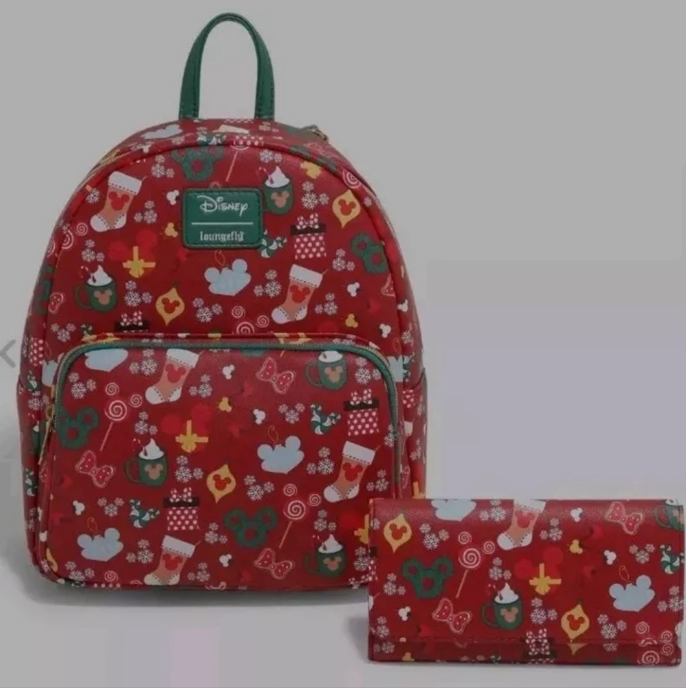 NWT Disney's Mickey Holiday Loungefly Backpack With Wallet